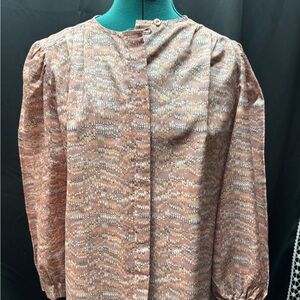 Elegant Women's Patterned Blouse in Brown and Cream